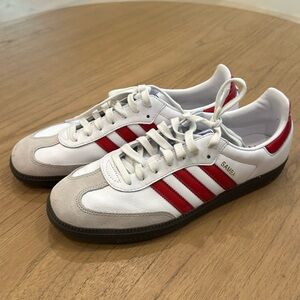 Adidas Samba (red and white, men’s size 10.5)